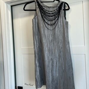 Blush by Us Angels Silver gray metallic Dress with attached black necklaces